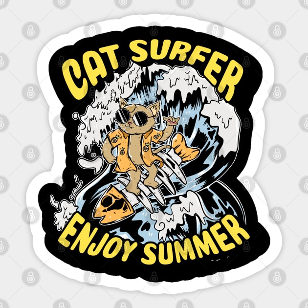 cat surfer enjoying summer Sticker by sharukhdesign